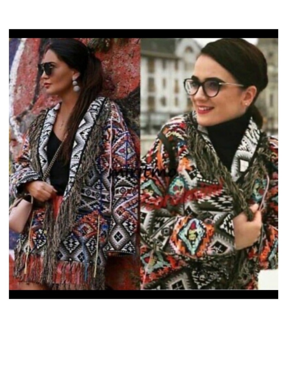 Women's Multicolor Aztec Fringe Open Cardigan Sweater